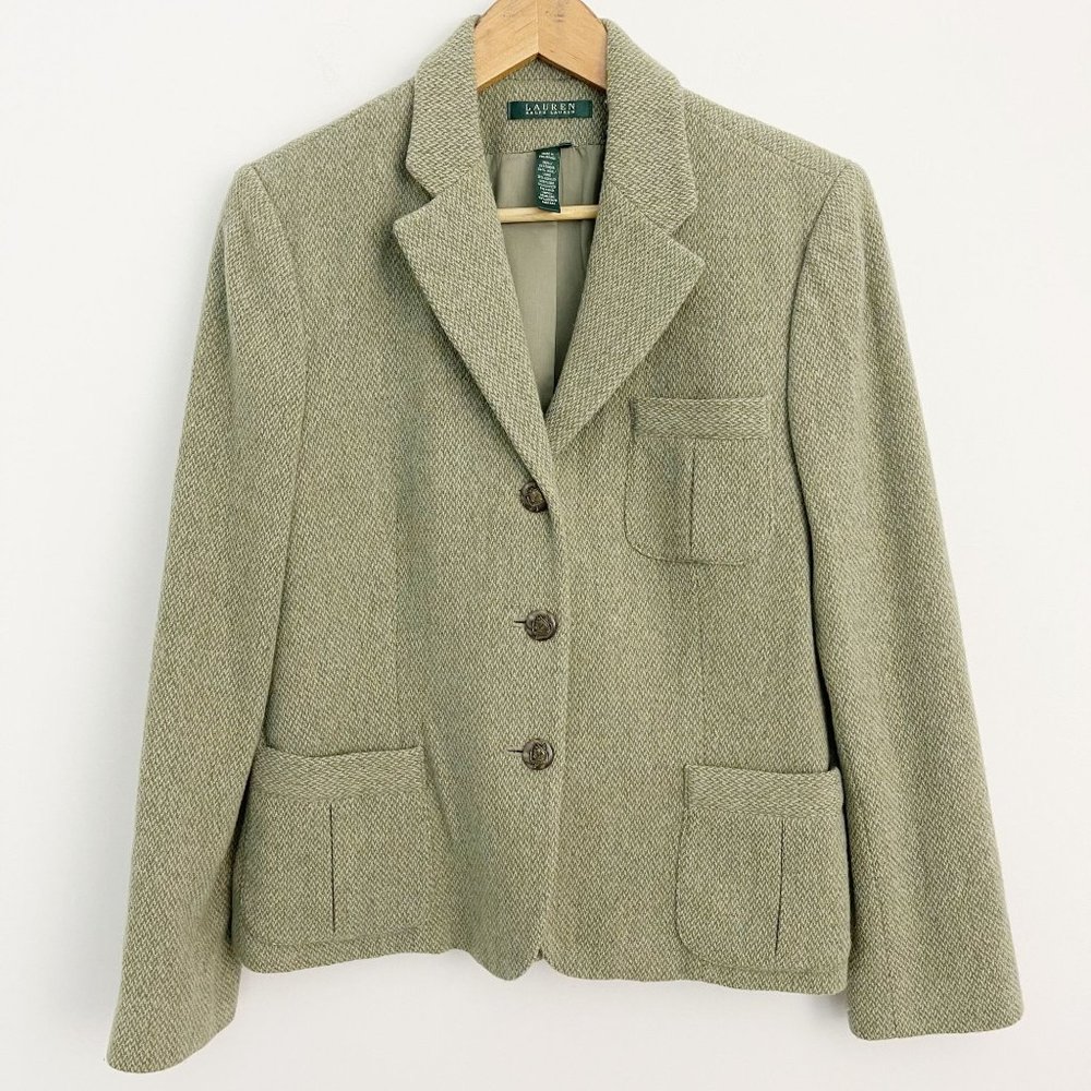 RALPH LAUREN Womens Wool Blend Tweed Blazer Jacket Size 12